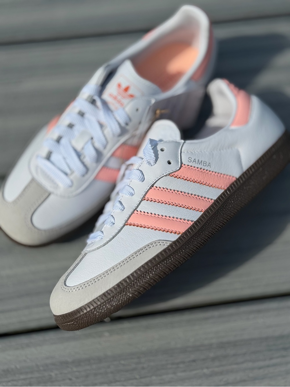 adidas Samba Sneakers in White & Coral